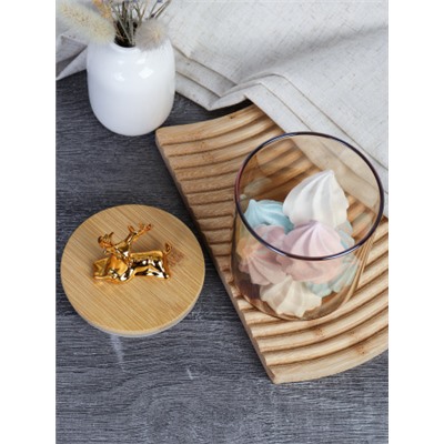 Банка для сыпучих бамбуковая крышка с фигуркой 350 мл 8х8 см / 9859 /уп 120/ новогодняя