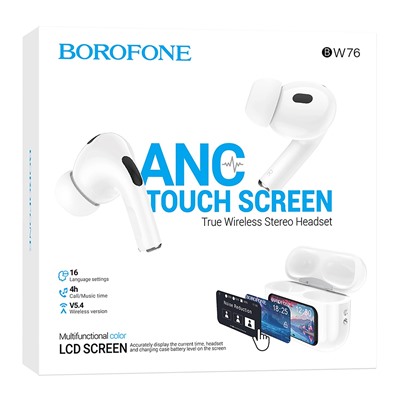 Беспроводные Bluetooth-наушники Borofone TWS BW76 ANC с экраном (white)