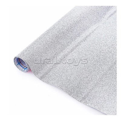 Пленка самоклеящаяся с блестками 45x300 см, серебристая, PP 100 мкм, в рулоне