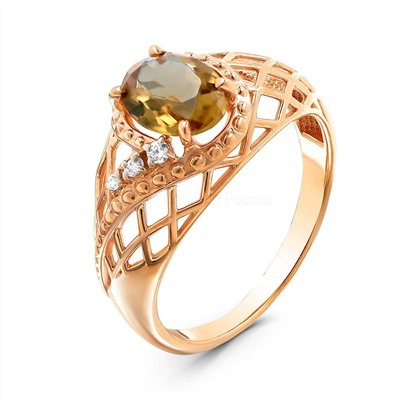 Кольцо из золочёного серебра с ситаллом султанит и фианитами 925 пробы К-3682зс318