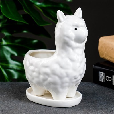 Декоративный горшок для цветов «Лама Лёля», керамический, 200 мл, 15×8×12 см, с поддоном, белый, Greengo