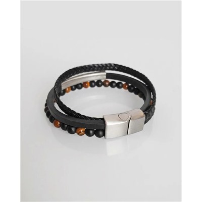 Браслет из стали на кожаном ремешке