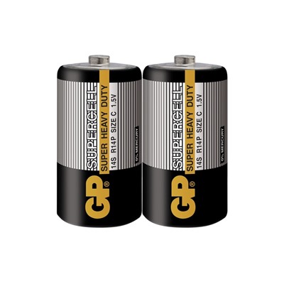 Батарейка солевая GP Supercell Super Heavy Duty, C, 14S / R14, 1.5 В, спайка, 2 шт.