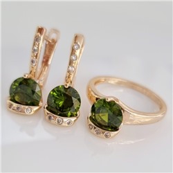 Комплект ювелирная бижутерия коллекция  "Дубай" серьги и кольцо 18 р, покрытие: позолота, вставка: фианиты, цвет: светло-зеленый и прозрачный, арт.217.315-18