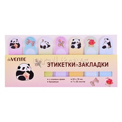 Набор самоклеящихся этикеток-закладок "Panda" бумажные 65x18 мм, 7x20 листов, офсет 80 г/м², 7 дизайнов, в пластиковом пакете с европодвесом