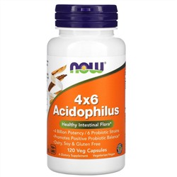 Now Foods, 4x6 ацидофильные бактерии, 120 растительных капсул