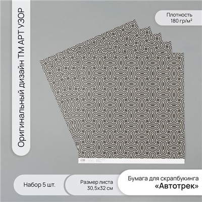 Бумага для скрапбукинга «Автотрек», плотность 180 г, набор 5 шт., 30.5×32 см