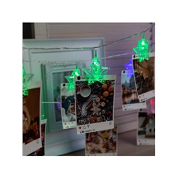 Гирлянда «Нить» 4.5 м с насадками «Прищепки-звёзды», IP20, прозрачная нить, 20 LED, свечение мульти (RG/RB), мигание, 220 В