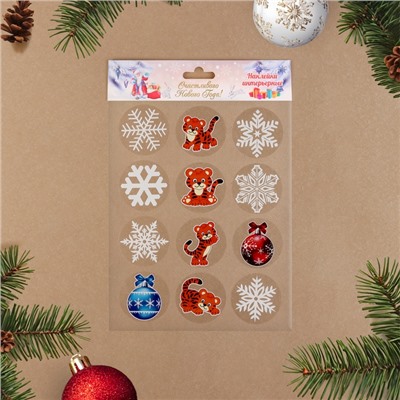 Наклейки на окна новогодние «Снежинки» 9×9 см, 12 шт., МИКС