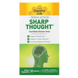 Country Life, Triple Action Sharp Thought, тройное действие, 30 капсул