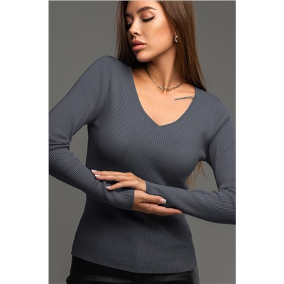 Женский джемпер в рубчик с V-вырезом Happyfox