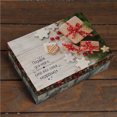 Коробка подарочная новогодняя складная, крышка - дно «Подарок для того, кто вел себя хорошо», 24×17×8 см