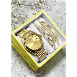 Подарочный набор для женщин часы, 2 браслета + коробка #22853245