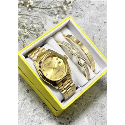 Подарочный набор для женщин часы, 2 браслета + коробка #22853245