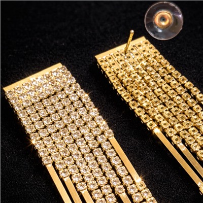 Серьги длинные женские вечерние со стразами, цвет: золотистый и прозрачный, арт.012.037