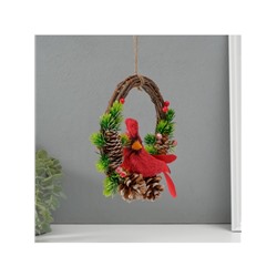 Фигурка подвеска «Красная птичка на венке с шишками», 7.5×20×20.5 см