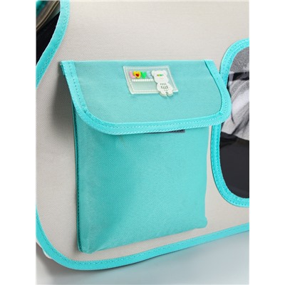 Сумка - переноска. 45×24×33 см с органайзером и окном, белая, мятная