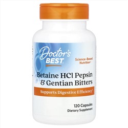 Doctor's Best, горькая настойка из бетаингидрохлорида, пепсина и горечавки, 120 капсул