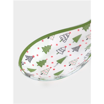 Подставка под ложку новогодняя Доляна «Ёлочка» 26.5×9.5×2.5 см, стекло, белая, зелёная