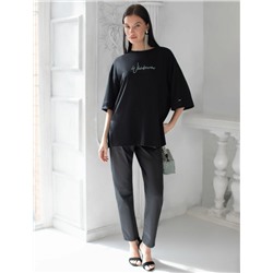 Футболка оверсайз с принтом стразами из премиального хлопка с эластаном