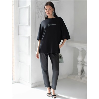 Футболка оверсайз с принтом стразами из премиального хлопка с эластаном