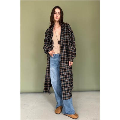 Рубашка удлиненная  AUTUMN046/03/Бежевый, зелёный