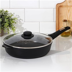 Сковорода «Престиж», d=28 см, съёмная ручка, стеклянная крышка, антипригарное покрытие, цвет чёрный