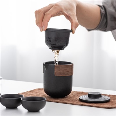 Набор для чайной церемонии ДЖЕКИЧАЙ «Синьян», 6 предметов, на 4 персоны: чашка 35 мл, чайник 300 мл, керамика, чёрный