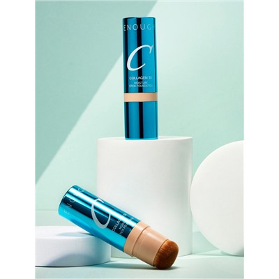 Enough Увлажняющая тональная основа-стик с кистью / Collagen 3X Moisture Stick Foundation #21N, прозрачный бежевый, 14 г