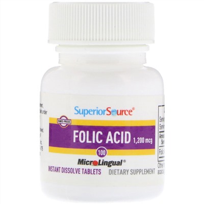 Superior Source, Folic Acid, 1,200 mcg, 100 Tablets