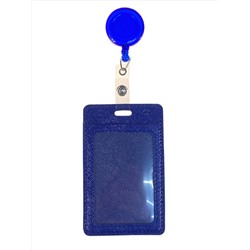 Бейдж с лентой на рулетке вертикальный, цвет синий
