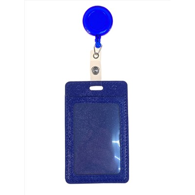 Бейдж с лентой на рулетке вертикальный, цвет синий