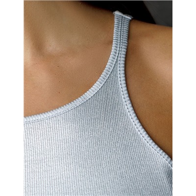 Топ с закрытым декольте из хлопка с эластаном в рубчик с матовым покрытием металлик