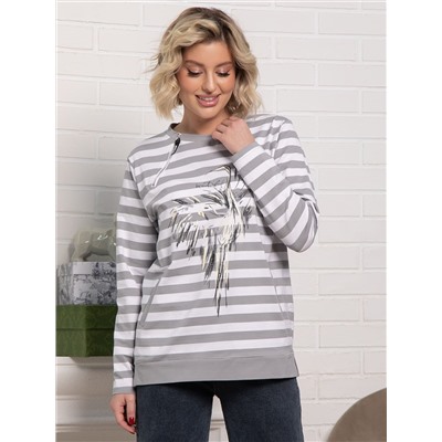 Блуза Журавлиная песня (бело-серая) Б15285-18М