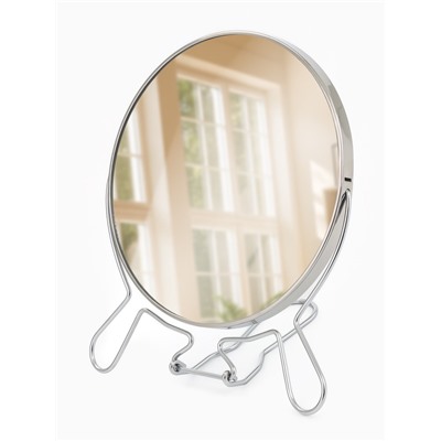 Зеркало настольное, с увеличением х2, настенное, двустороннее, 18.5×21 см, (d=16 см), металлическое