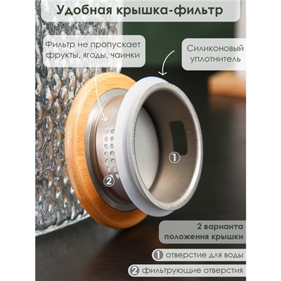 Кувшин BellaTenero «Эко», 1.5 л, с бамбуковой крышкой, стекло, прозрачный