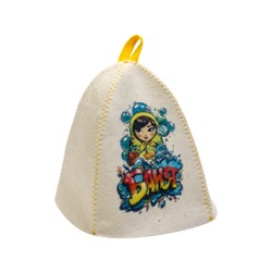 Шапка для бани и сауны «Матрешка в пузыриках», полиэфир, шерсть, белая