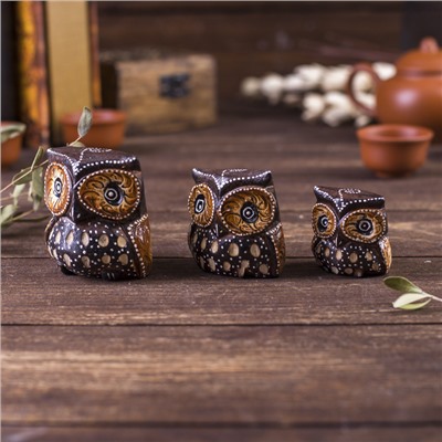 Сувенирный набор «Совы с точечным узором», 3 шт., 6×14×7 см, дерево