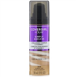 Covergirl, Olay Simply Ageless, тональная основа 3 в 1, оттенок 260 «Классический загар», 30 мл (1 жидк. унция)