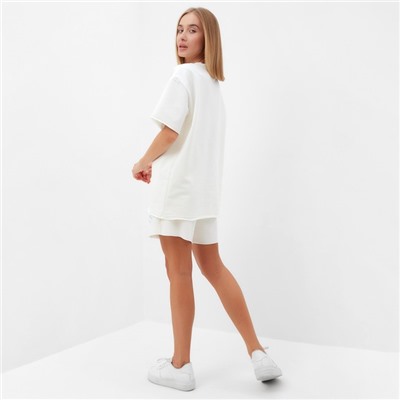 Костюм женский (футболка, шорты) MINAKU: SPORTY & STYLISH, цвет экрю, размер 46