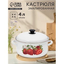 Кастрюля эмалированная, 4 л, d=26 см, с крышкой, белая