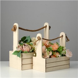 Подарочный ящик «Прованс», деревянный, ручка - канат, бежевый, набор 2 шт.