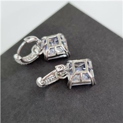 Серьги ювелирная бижутерия коллекция "Дубай" посеребрение, с прозрачным квадратным камнем,20409, арт.215.100