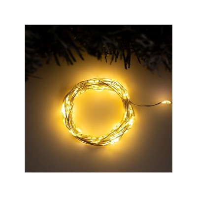 Гирлянда «Нить» 5 м роса, IP20, серебристая нить, 100 LED, 2 режима, батарейка AAх3 (не в комплекте), свечение тёплое белое