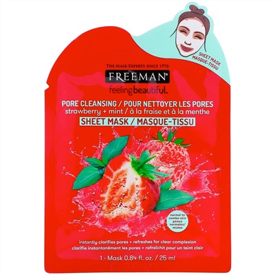 Freeman Beauty, Feeling Beautiful, тканевая маска для очищения пор, клубника + мята, 1 шт.