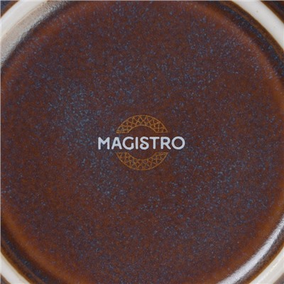 Чайная пара Magistro Garland, чашка 200 мл, блюдце d=14.2 см, фарфор, синяя, коричневая
