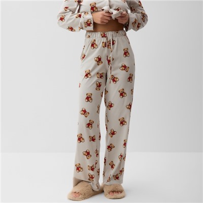 Пижама новогодняя женская (рубашка, брюки) KAFTAN «Мишка в шарфе», размер 52-54