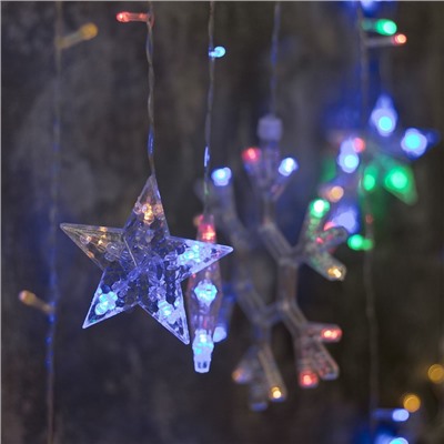 УЦЕНКА Гирлянда «Бахрома», 2.4×0.9 м, с насадками «Снежинки», IP20, 150 LED, 220 В, 8 режимов, прозрачная нить, свечение мульти