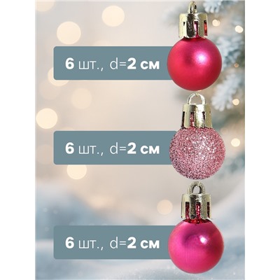Ёлочные игрушки «Небылица», шары новогодние, набор 18 шт., d=2 см, розовый