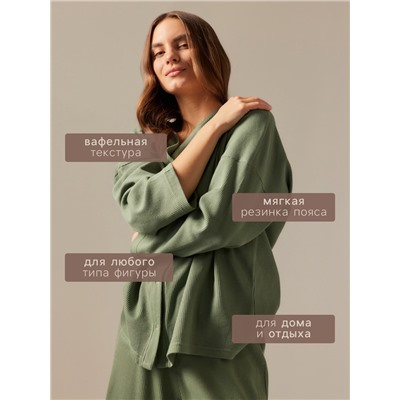 Пижама женская (рубашка, брюки) SL HOME Soft Home, размер 48-50, оливковая